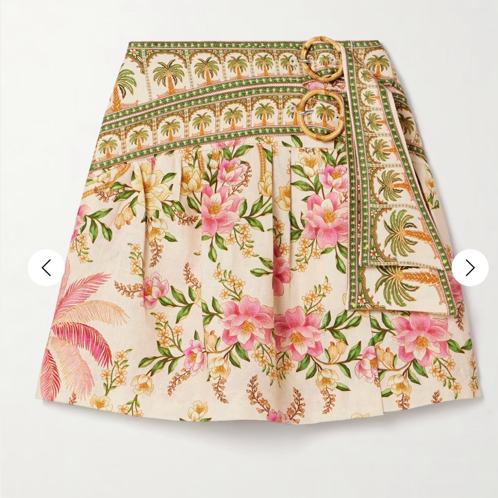 Farm Rio Belted Wrap Effect Linen Skirt NWT